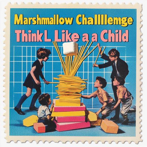 Vintage Postage Stamp about how marshmallow challenge