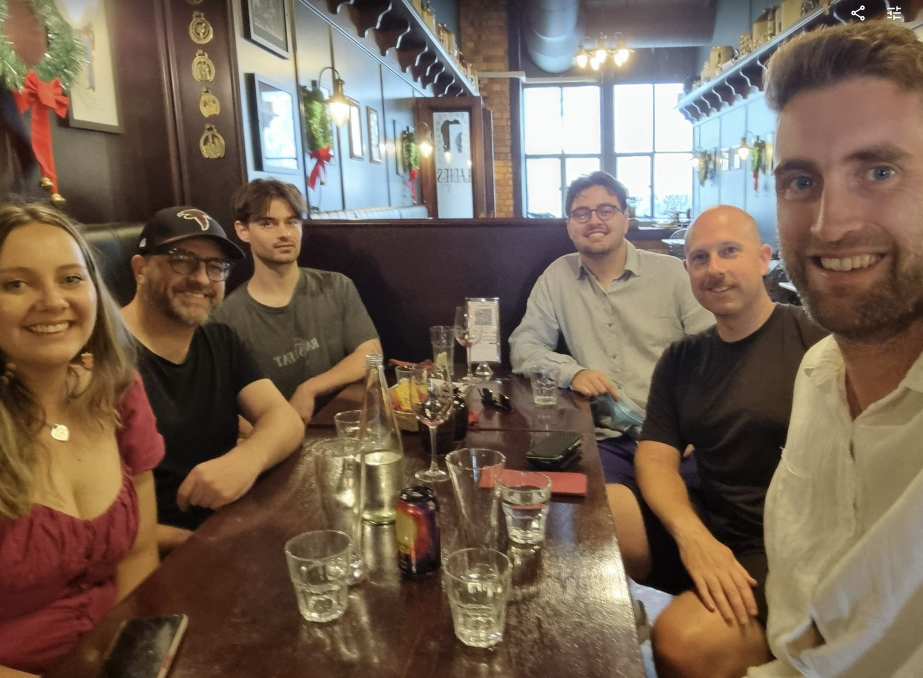 Group enjoying lunch at a team gathering