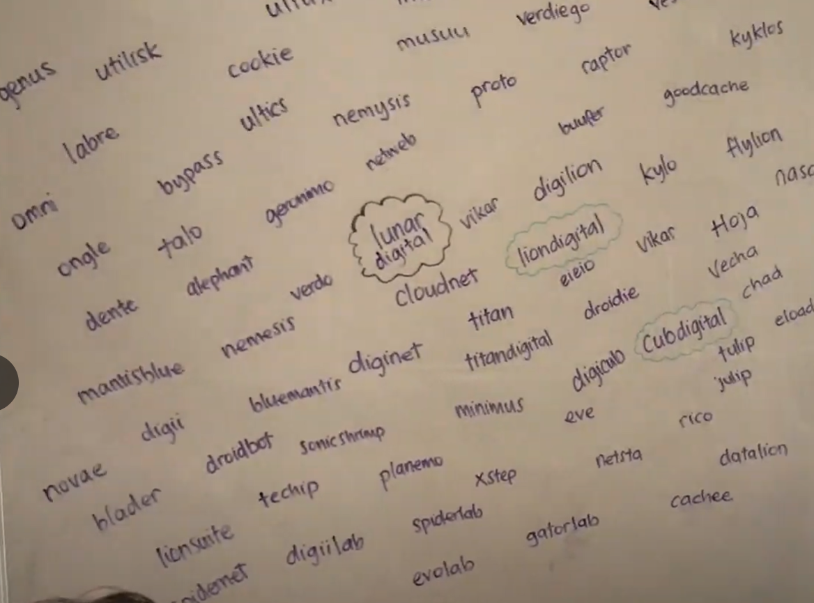 Handwritten list of names on a sheet of paper