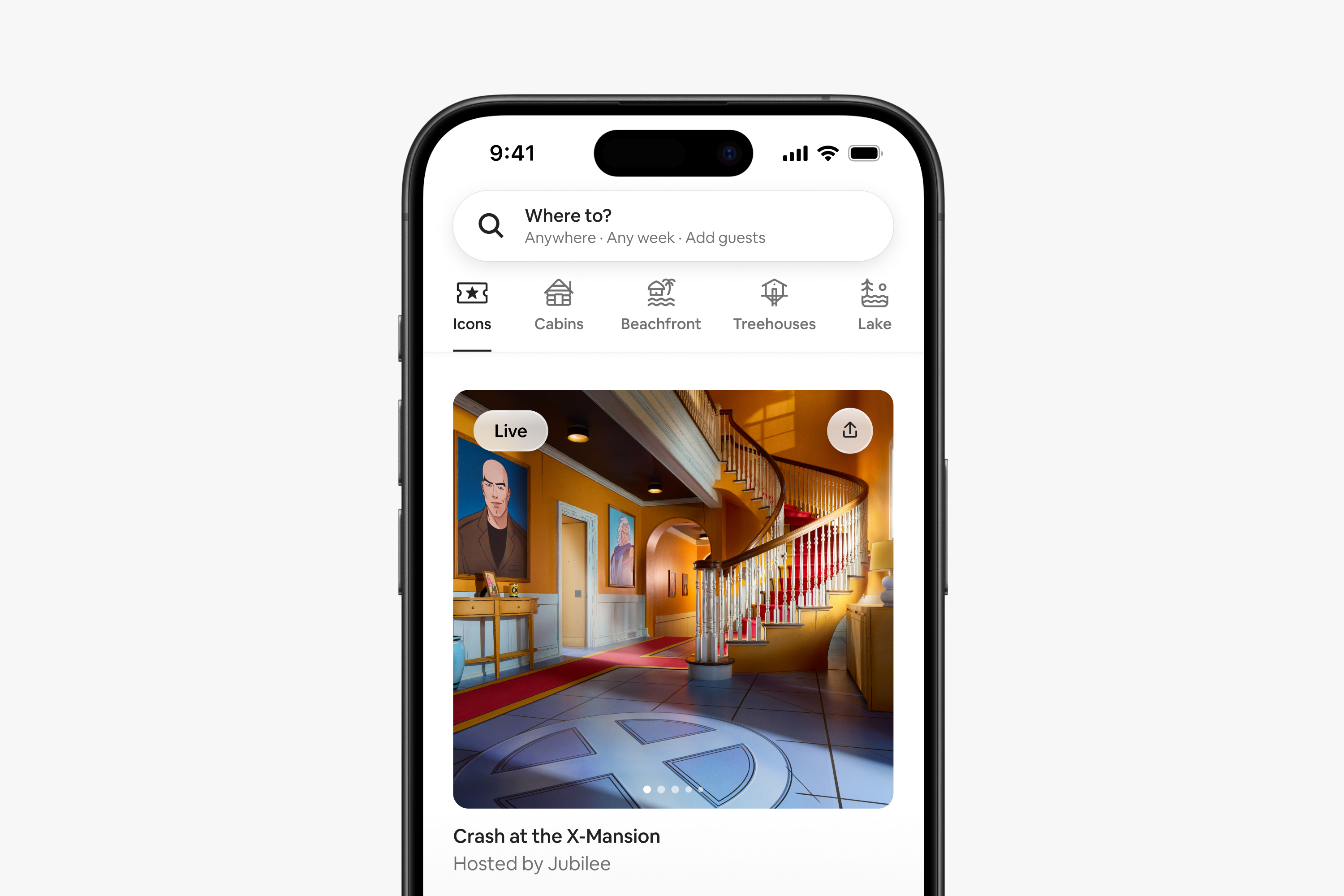 Airbnb phone showing the xman house