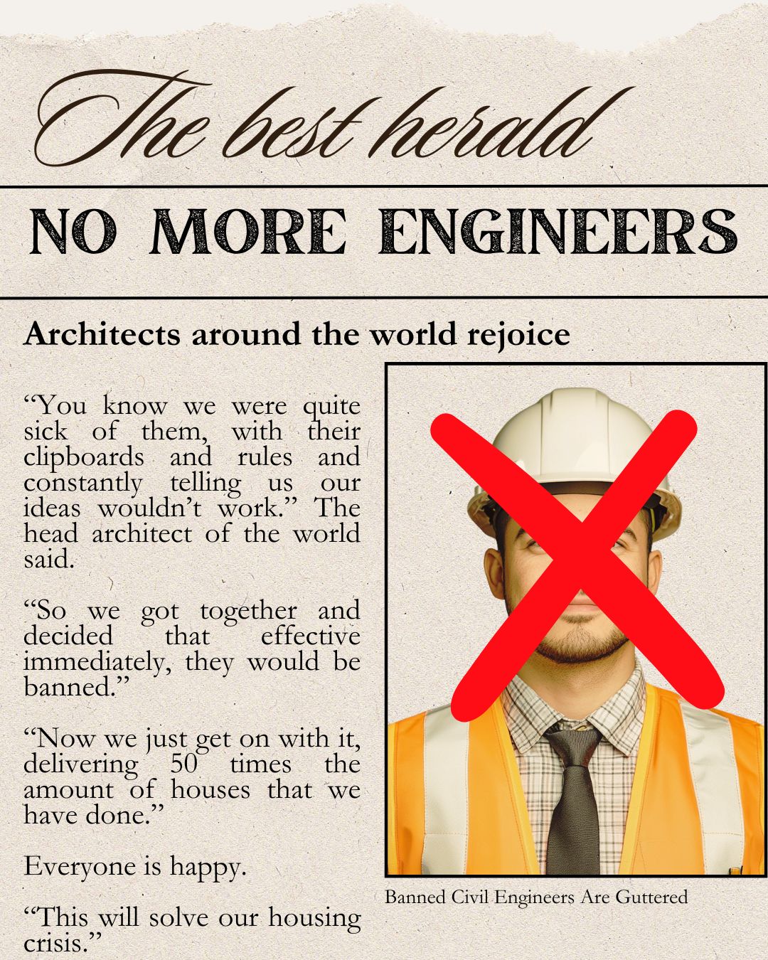 Newspaper announcing the news of engineers being deleted