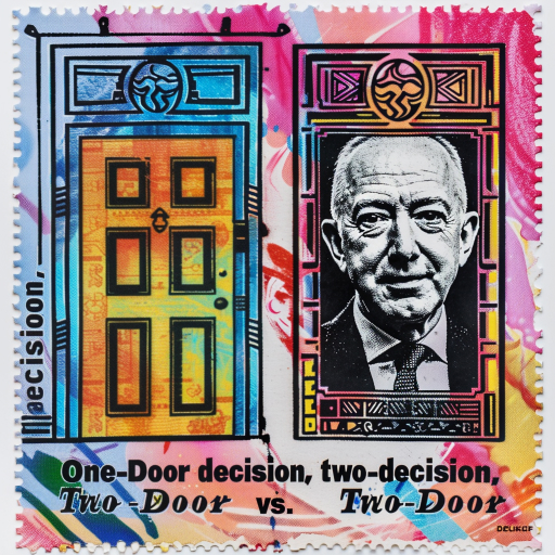 Vintage postage stamp about one door decisions